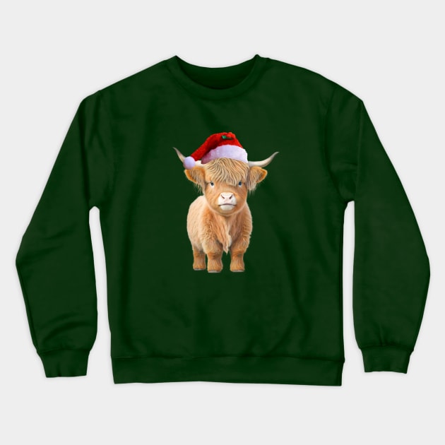 Highland Cow Wearing a Santa Claus Hat Crewneck Sweatshirt by numpdog